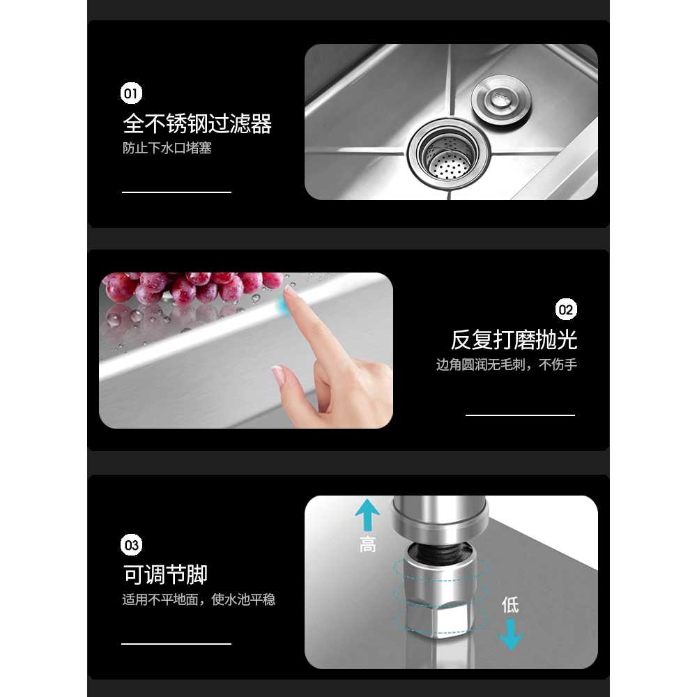 스테인레스 2구 싱크대 식당 탕비실 간이 개수대 1000x500x800 - 상세 이미지 5