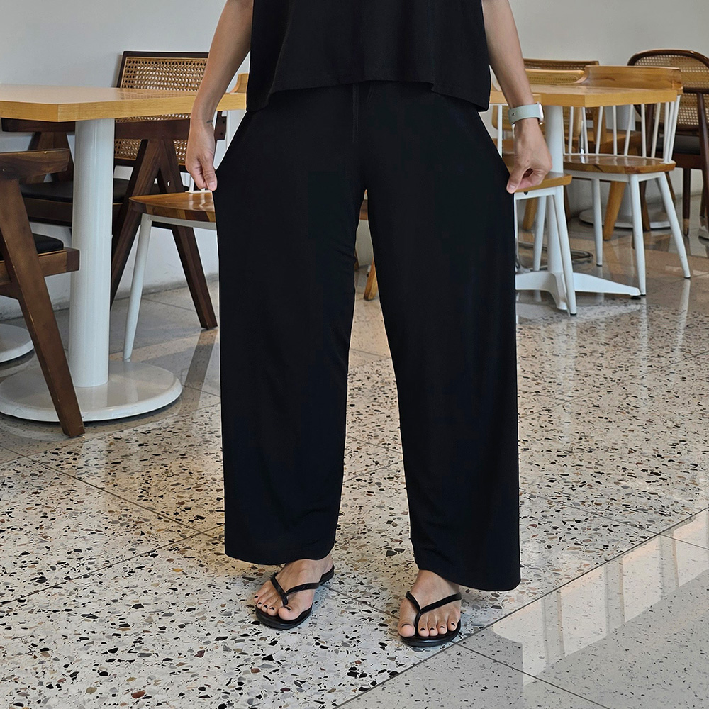 밴딩 스판 키작녀바지 블랙 여름긴바지 - 상세 이미지 5