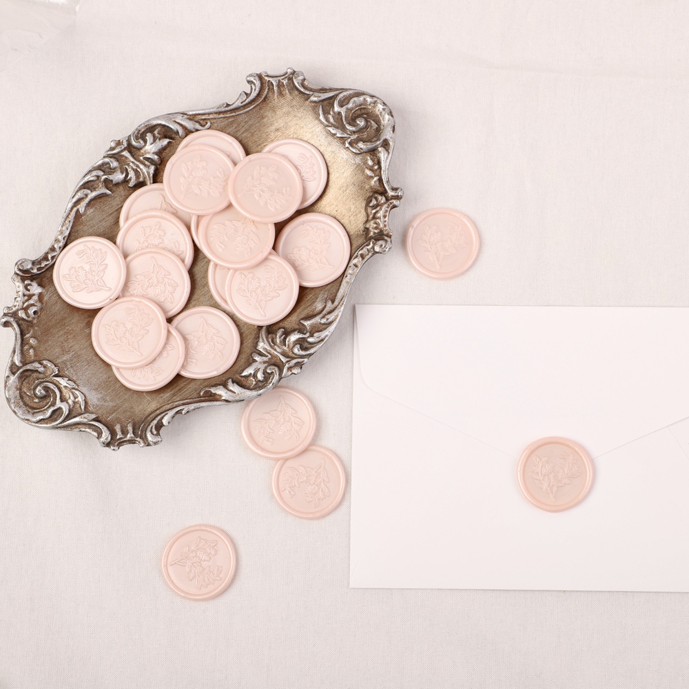 플로럴 실링왁스 스티커 꽃 핑크 원형 웨딩 청첩장 봉투 결혼 답례품 30mm 25p - 상세 이미지 5