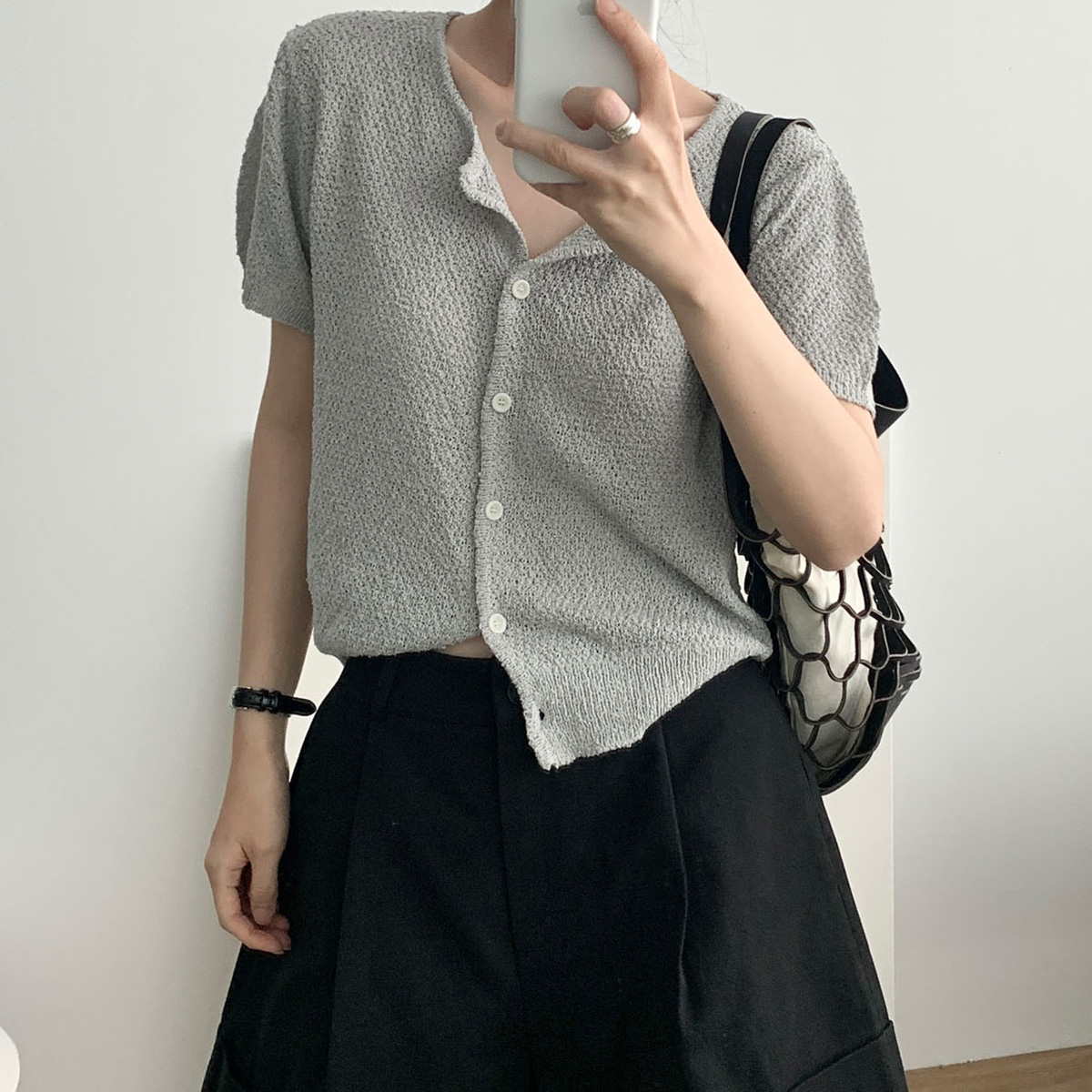 [일부당일] 비치 반팔 가디건 여름 린넨 기본 니트 카디건 웨어링무드 (4c)