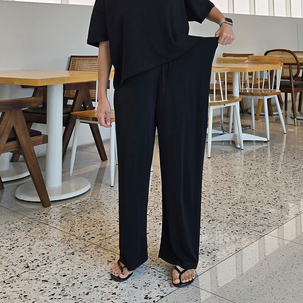 밴딩 스판 키작녀바지 블랙 여름긴바지 - 상세 이미지 4