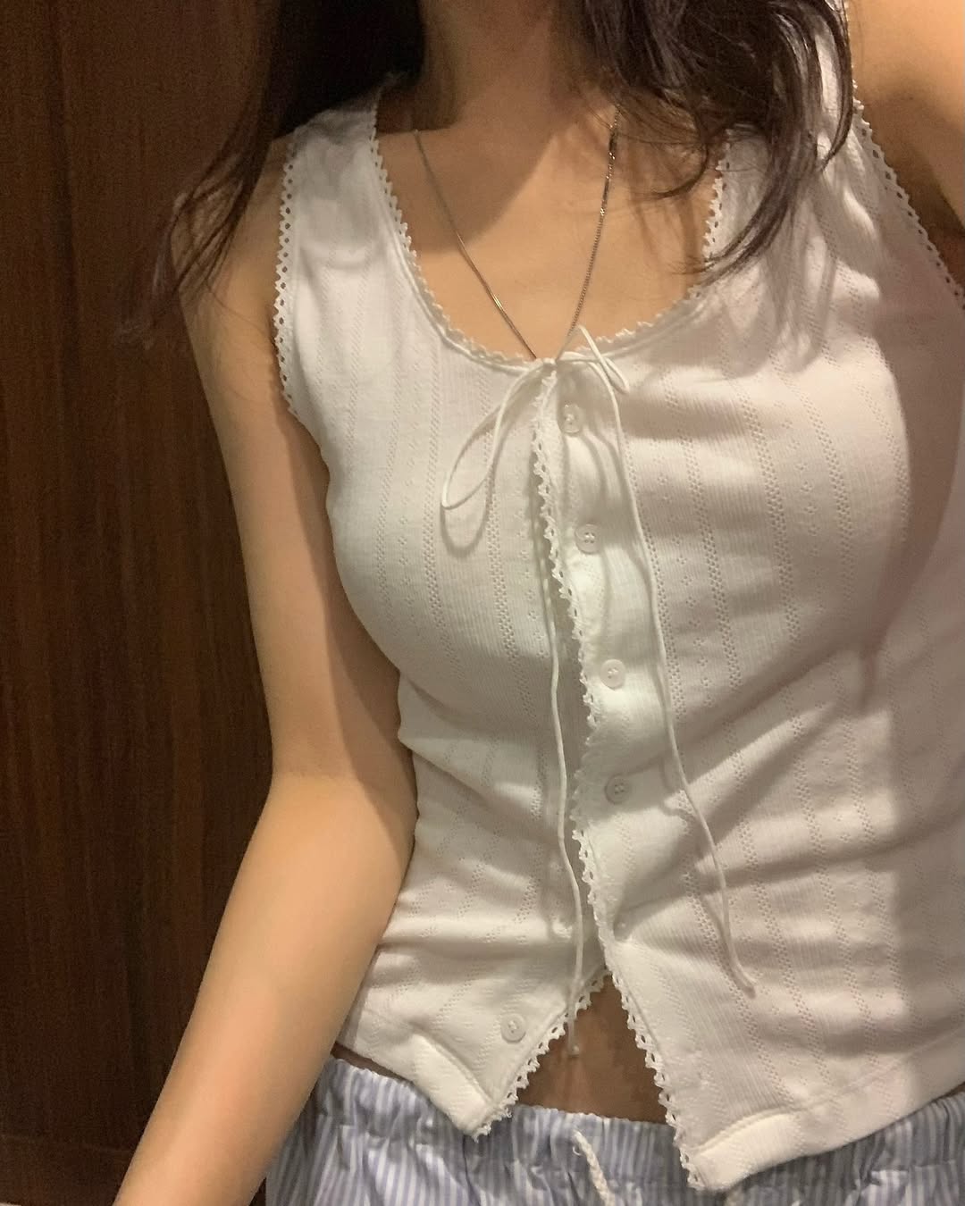 오버무드 발레코어 러블리 레이스 리본 스트랩 레이어드 민소매 나시티 3color - 상품 이미지