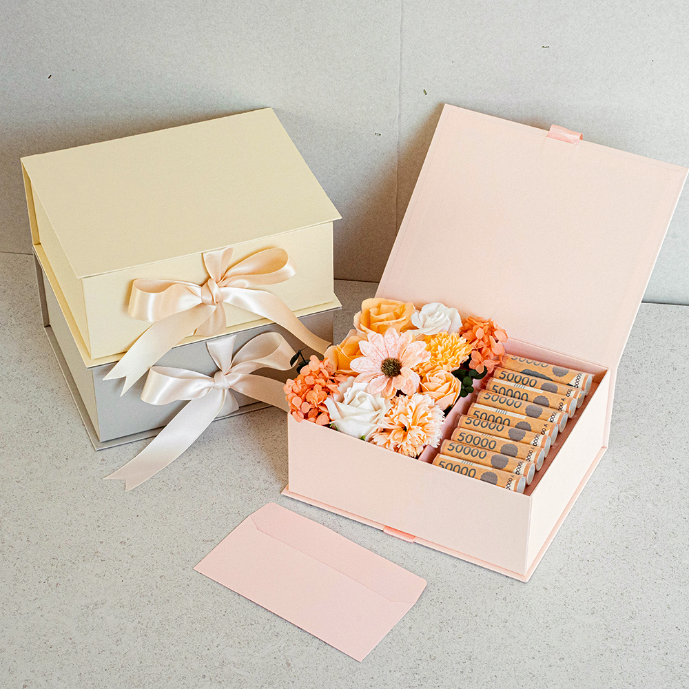 뮤니드 그레이스 파스텔 리본 용돈박스 선물상자 플라워 꽃 포장 칸막이 답례품
