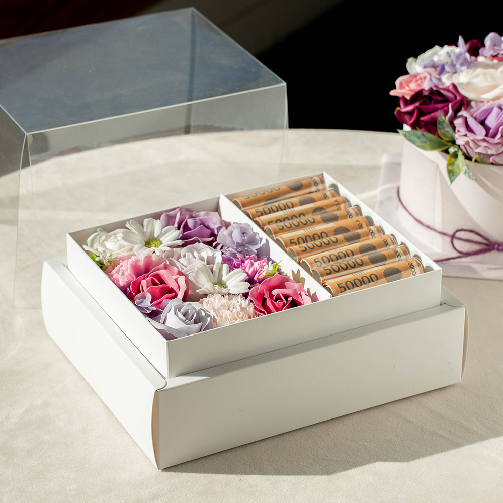 뮤니드 그레이스 쇼케이스 리본 용돈박스 선물상자 플라워 꽃 포장 칸막이 답례품
