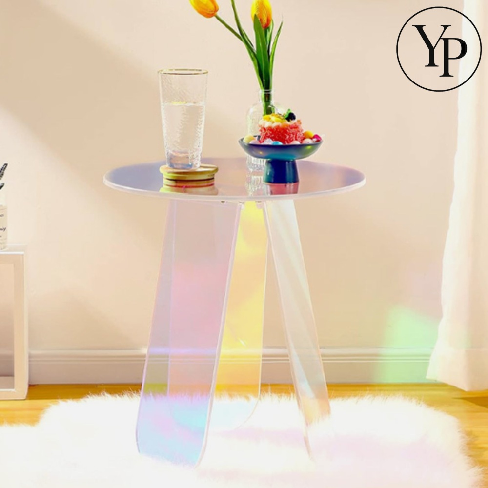 홀로그램 유리 탁자 좌탁 장식 글라스 원형 테이블 소형 거실 침실 사이드 책상