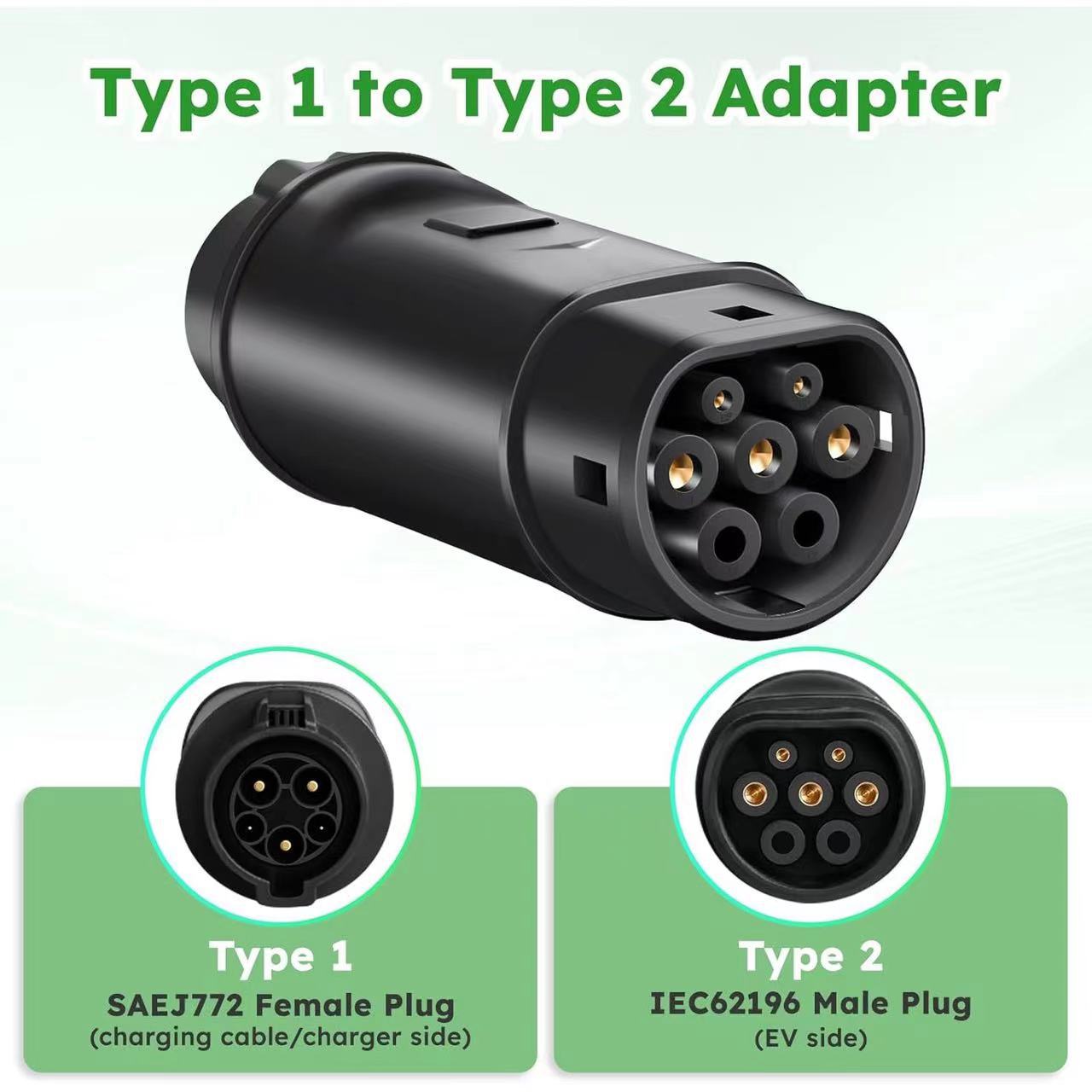 전기차 충전 변환젠더 휴대용 EV 충전기 젠더 케이블 핀 타입 변환 잭 어댑터 T 1-T 2 - 상세 이미지 2