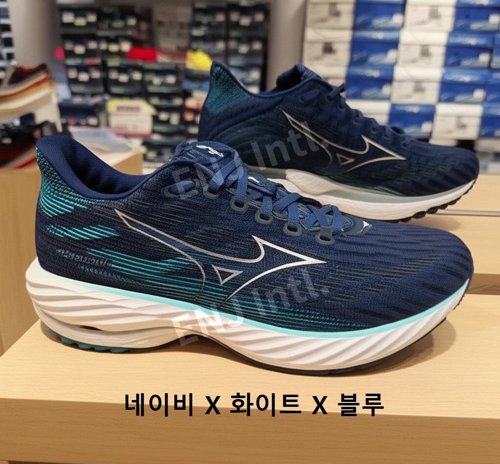 미즈노 웨이브 라이더 28 남성 런닝화 운동화 J1GC2403 250 화이트/네이비/블루 - 상세 이미지 4