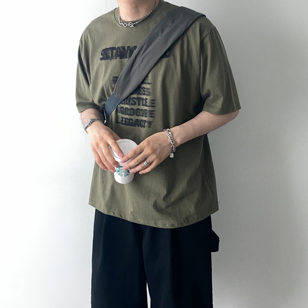 남자박스티 라운드티셔츠 두꺼운반팔티 - 상세 이미지 2