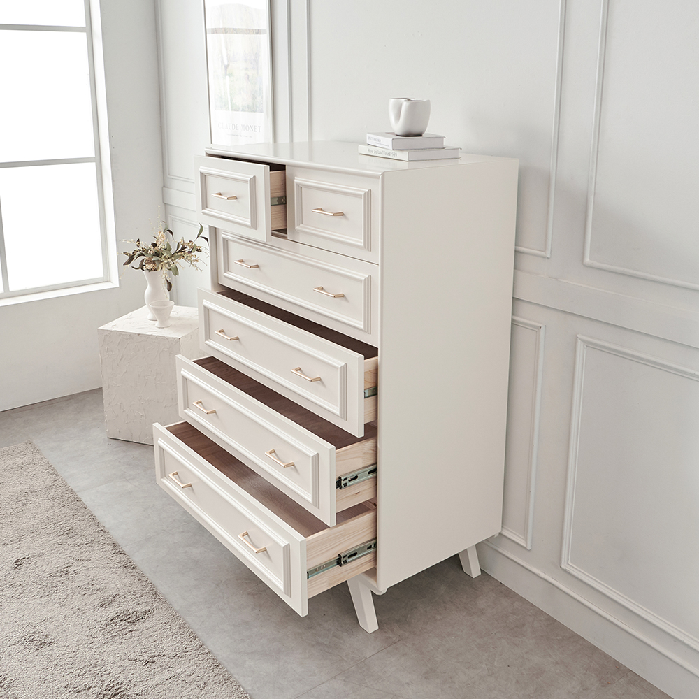 국내생산 웨인스코팅 이브 서랍장 900x485x1310mm, 5단, 밀크아이보리
