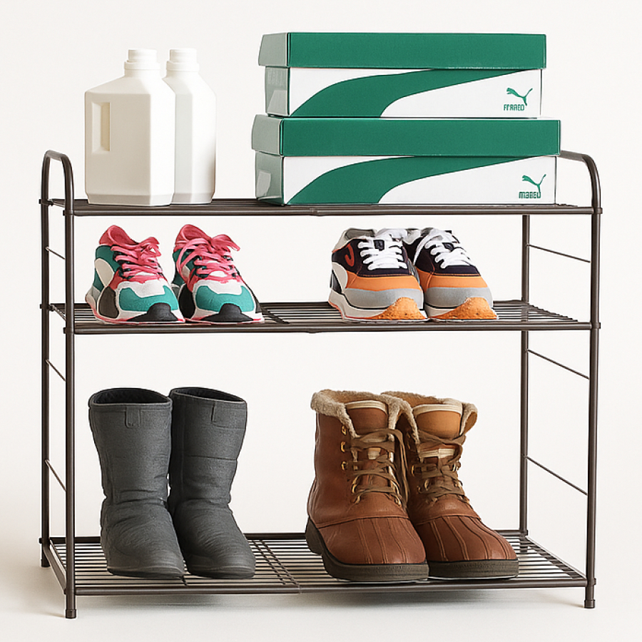 적층 연결형 철제 신발장 오픈형 현관 사무실 학원 원룸용 (3단+3단)