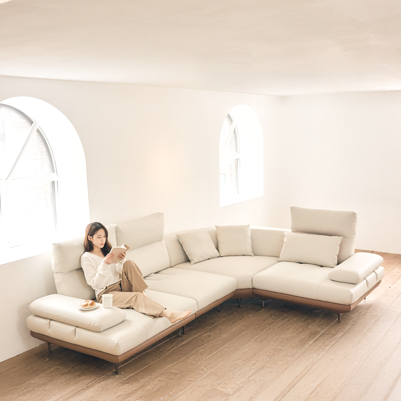 더뉴폼 아멜리 천연가죽 듀얼 스윙소파 5인용 코너형 가죽소파