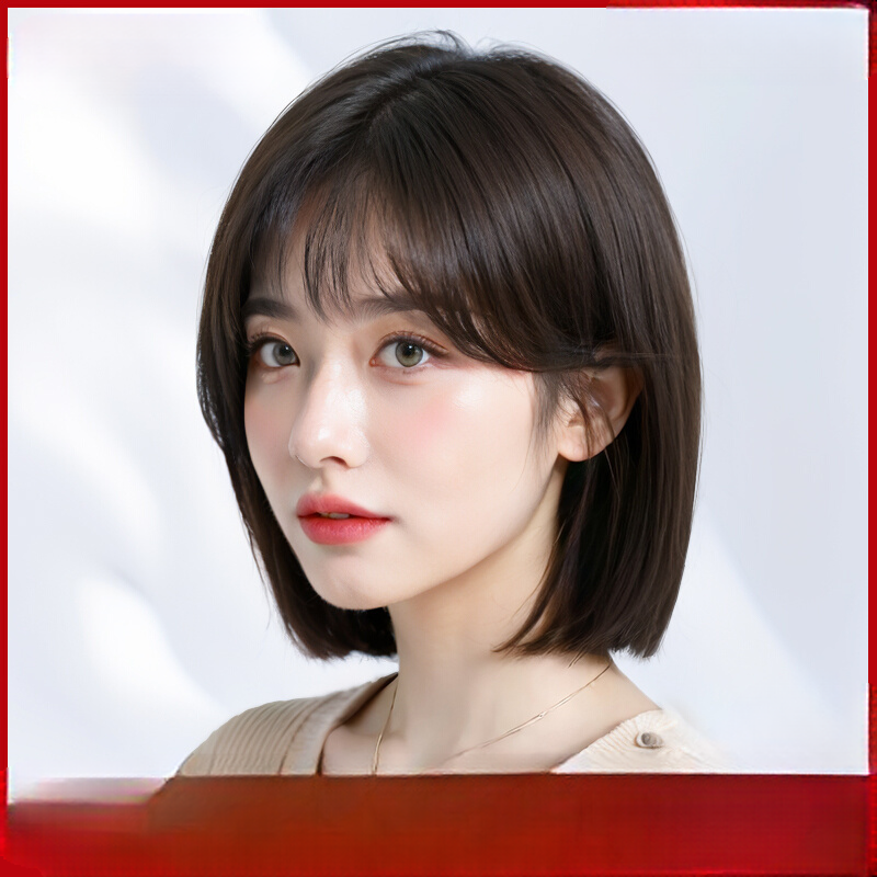 단발 머리 똑단발 가발 진짜 헤어 항암가발 패션 짧은 - 상품 이미지