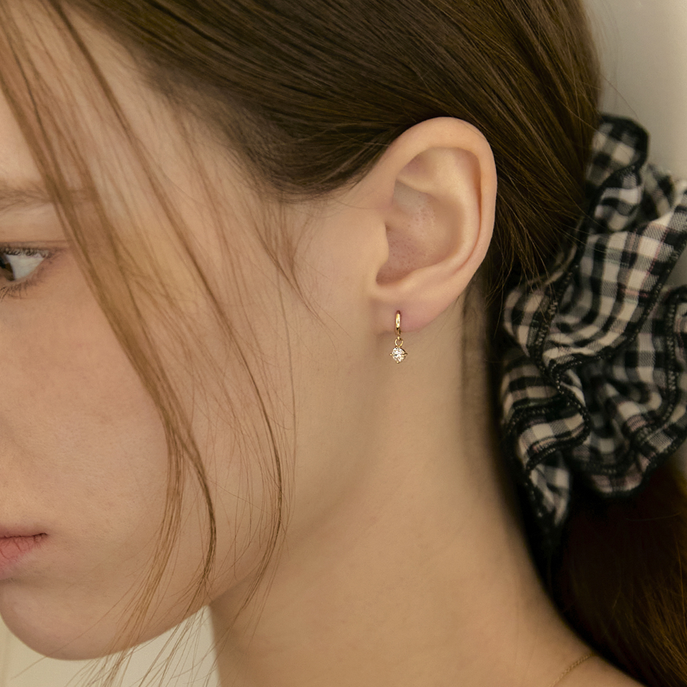 14k 에떼 큐빅 드롭 원터치 링 귀걸이