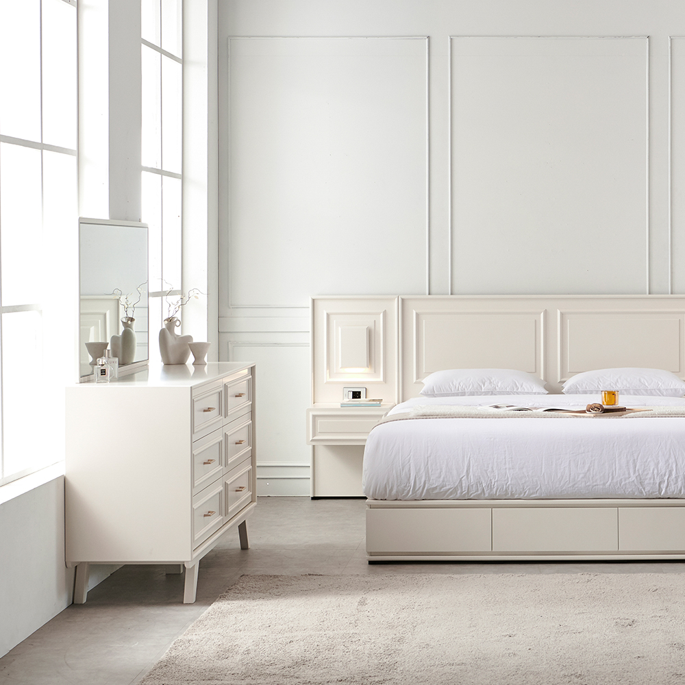 국내생산 웨인스코팅 이브 서랍장 900x485x1310mm, 5단, 밀크아이보리