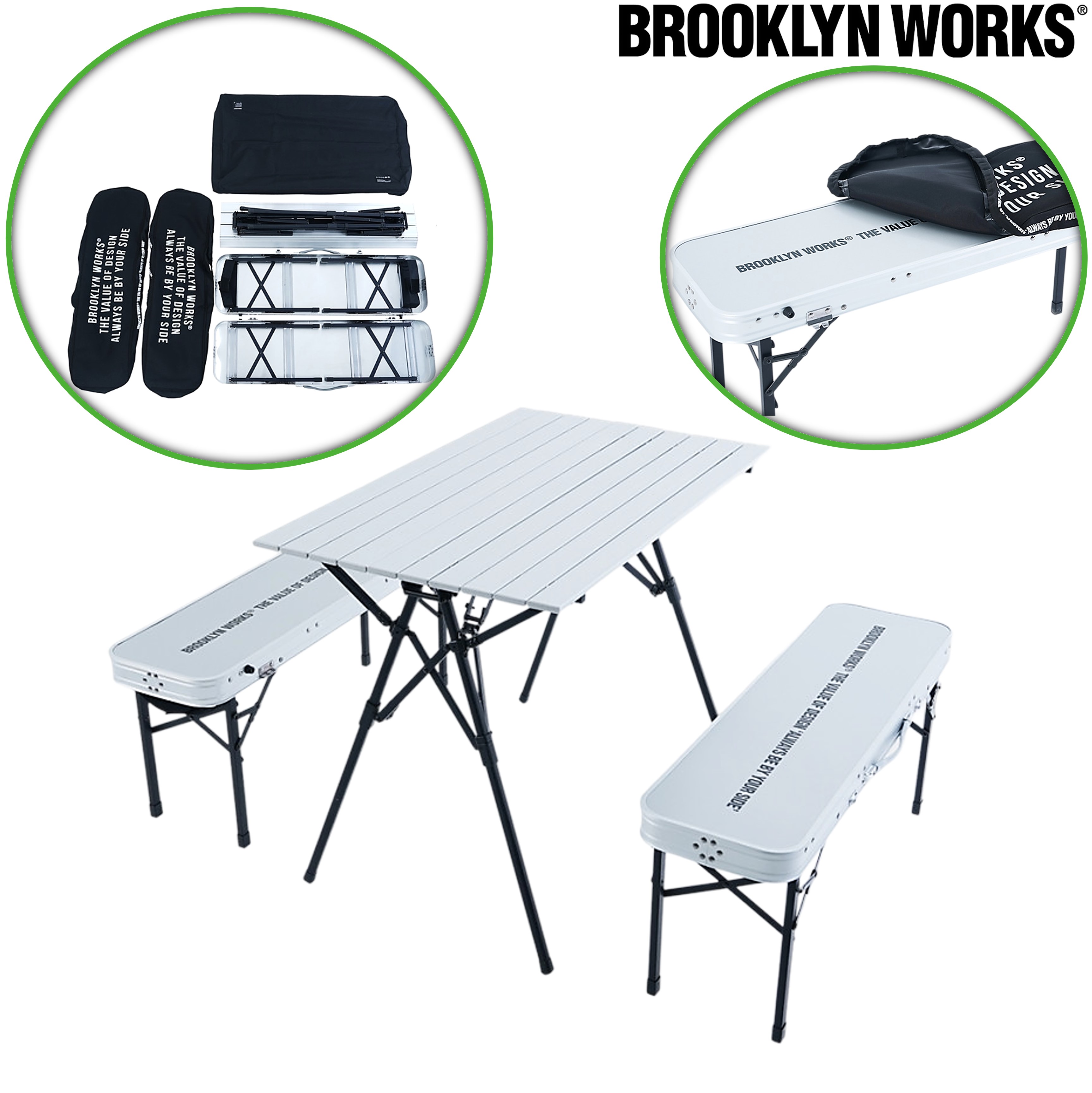 브루클린웍스 벤치 테이블 세트 커버포함 캠핑 피크닉 폴딩