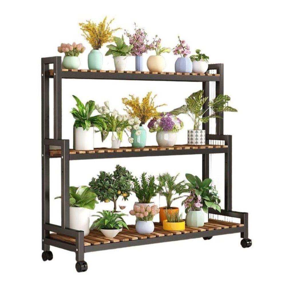 꽃 받침대 정리 계단식 다육이 선반 거실 화분대 인테리어 우드화이트 90x105cm 3단 - 상품 이미지