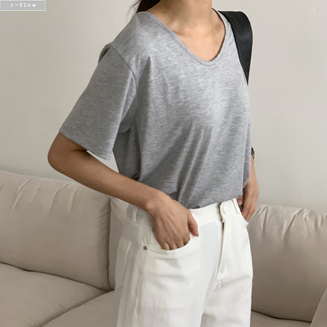 프룸 소프트 U넥 베이직 반팔 티셔츠 4col 네츄럴핏 이너 루즈핏 여름 제이플로우 - 상세 이미지 5