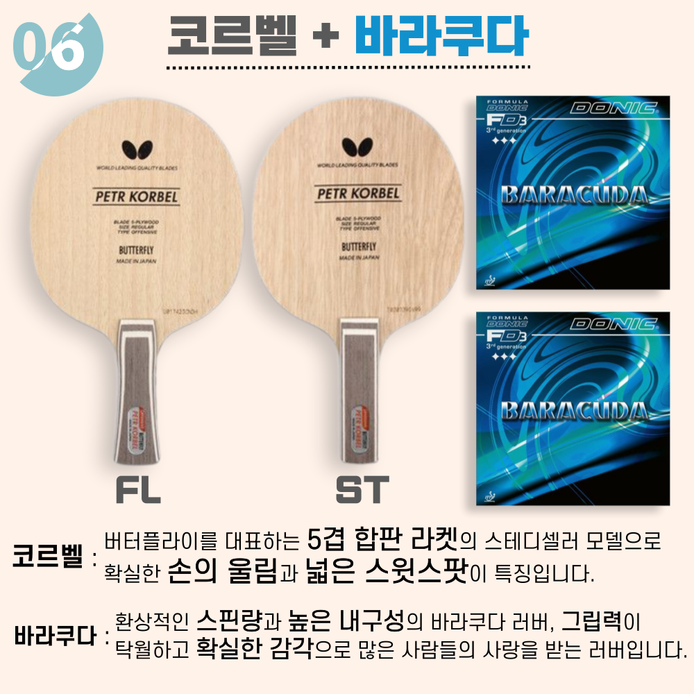 [라켓 + 러버선택] 코르벨 10가지 세트 이미지 6