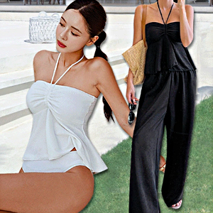 [M, L 비치팬츠가세트로] 뮤트 탱키니+팬츠 세트/ 한번에 비치웨어 준비! 커버업수영복