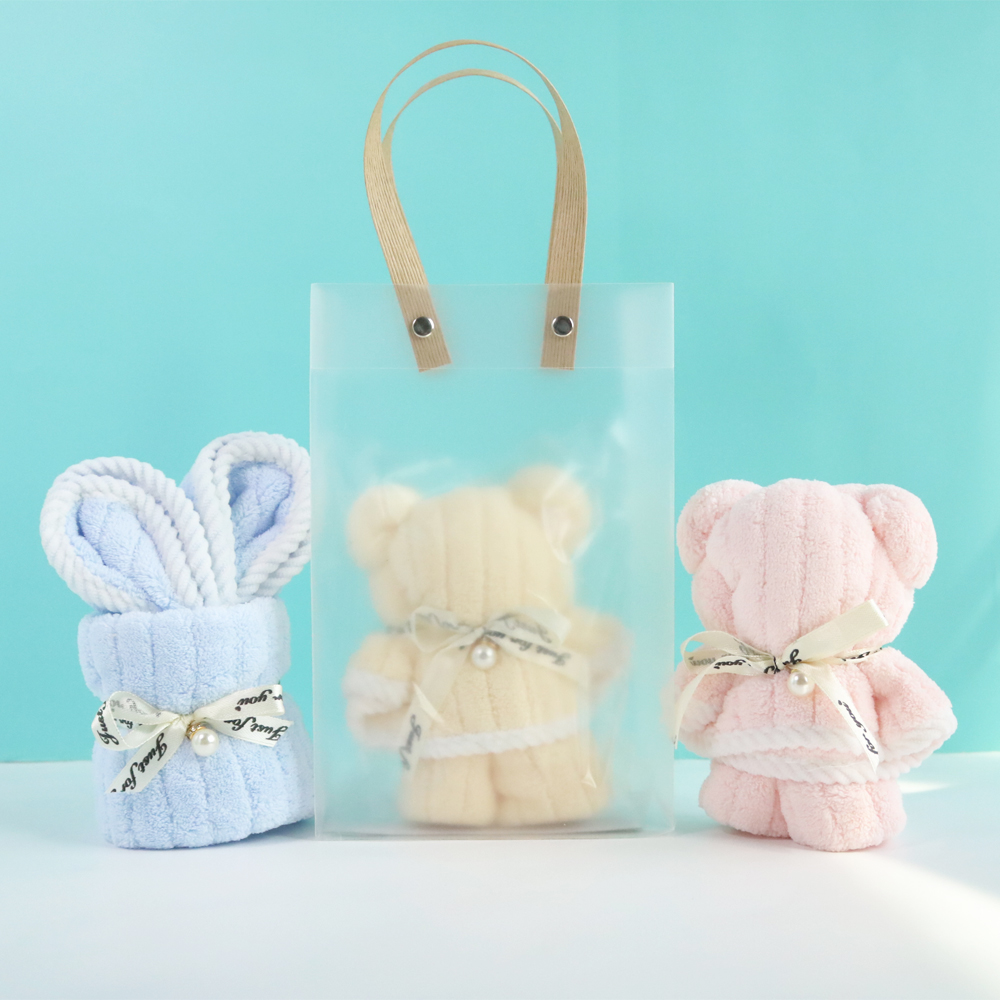 니즈엘 곰 토끼 고리 수건 어린이집 생일 단체 답례품 구디백 반투명가방, 도톰곰 10세트 - 상세 이미지 4