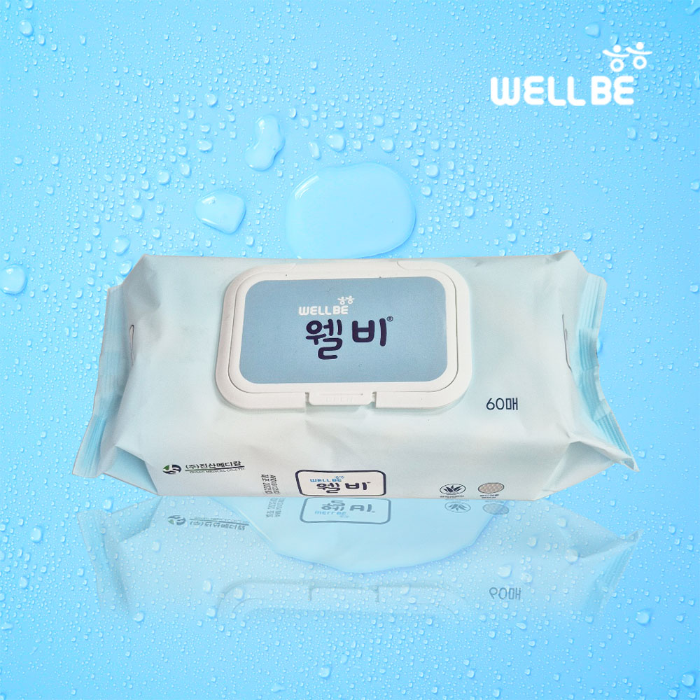 웰비 환자 환자용 프리미엄 대형물티슈 60매20팩 캡형 빅사이즈 엠보싱 두꺼운 도톰한 요양원 요양병원 간병