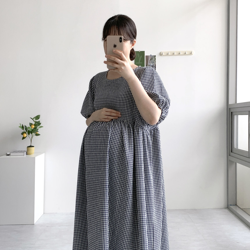 깅엄 체크원피스 퍼프 지지미원피스 링클프리 시어서커원피스
