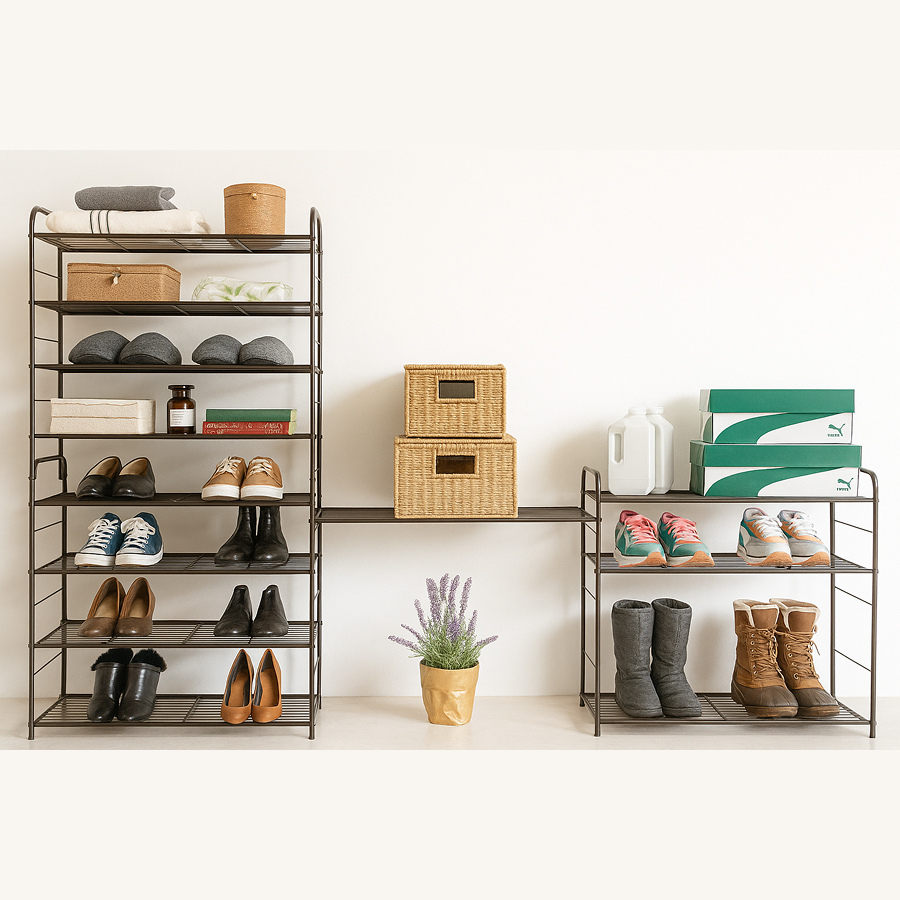 적층 연결형 철제 신발장 오픈형 현관 사무실 학원 원룸용 (3단+3단)
