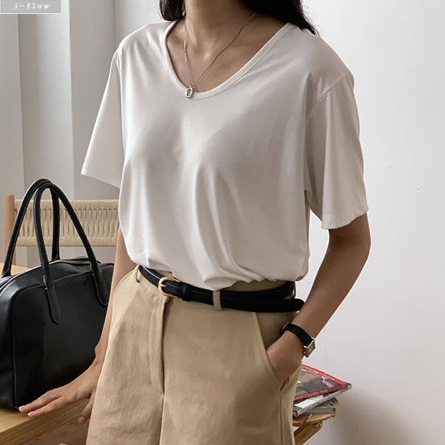 프룸 소프트 U넥 베이직 반팔 티셔츠 4col 네츄럴핏 이너 루즈핏 여름 제이플로우 - 상세 이미지 4