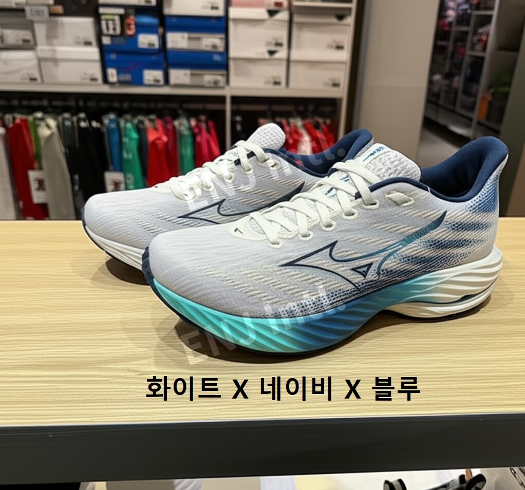 미즈노 웨이브 라이더 28 남성 런닝화 운동화 J1GC2403 250 화이트/네이비/블루 - 상세 이미지 2