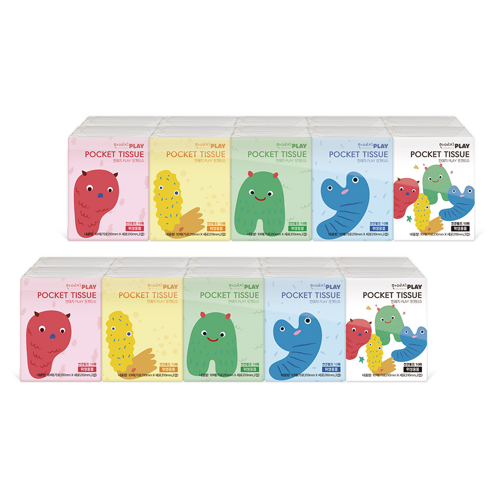 한예지 플레이 PLAY 천연펄프 포켓티슈 휴대용티슈 10매 10입 2번들 총200매 제품 이미지