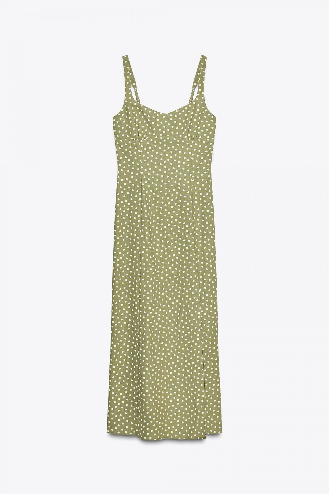 자라 린넨 혼방 도트 미디 원피스 8008/677 ECRU/KHAKI