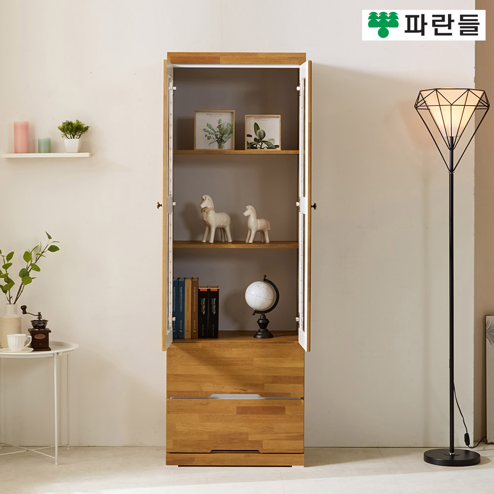 파란들가구 멀바우 투서랍 600 유리문 수납장식장 거실장식장 - 상세 이미지 2