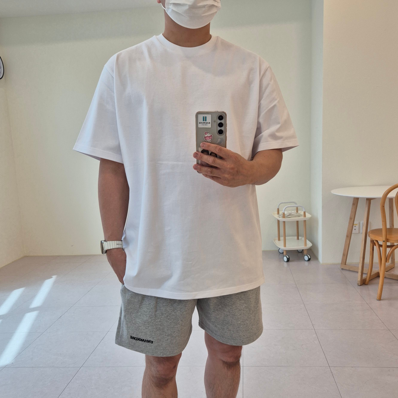 15수 목안늘어나는 두꺼운 남자반팔 레이어드티 오버핏 학생면티 - 상품 이미지