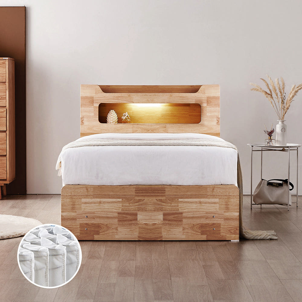 동서가구 이즈 비엘 LED 4단 수납 원목 SS침대+독립매트 DF920249