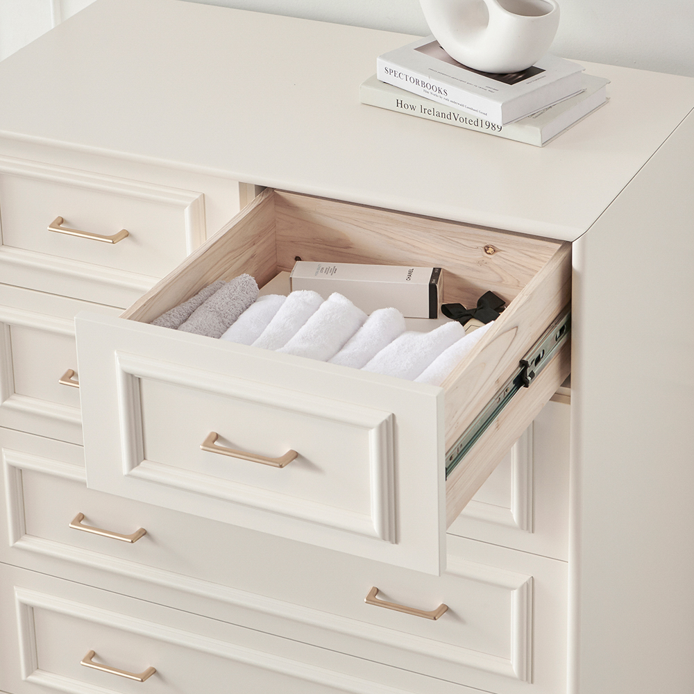 국내생산 웨인스코팅 이브 서랍장 900x485x1310mm, 5단, 밀크아이보리