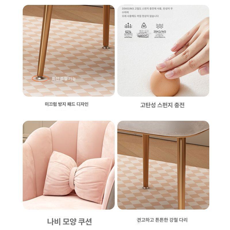 LED 조명 북유럽 공주 화장대 세트 벨벳 의자 포함 화장 테이블 스툴 80CM 그레이-핑크 금색 다리 해면 - 상세 이미지 5