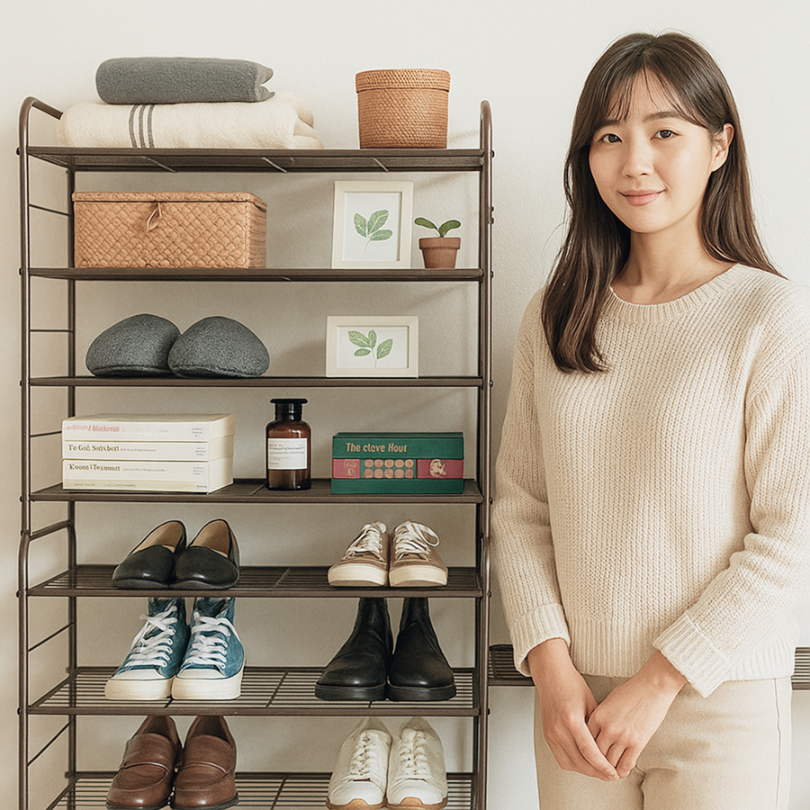 적층 연결형 철제 신발장 오픈형 현관 사무실 학원 원룸용 (3단+3단)