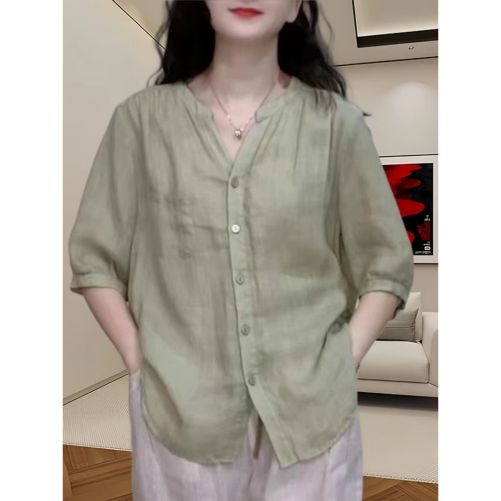 7부소매 얇은 남방셔츠 브이넥 루즈핏 빅사이즈 5XL까지 여름 그레이 블랙 화이트 5컬러 - 상세 이미지 5