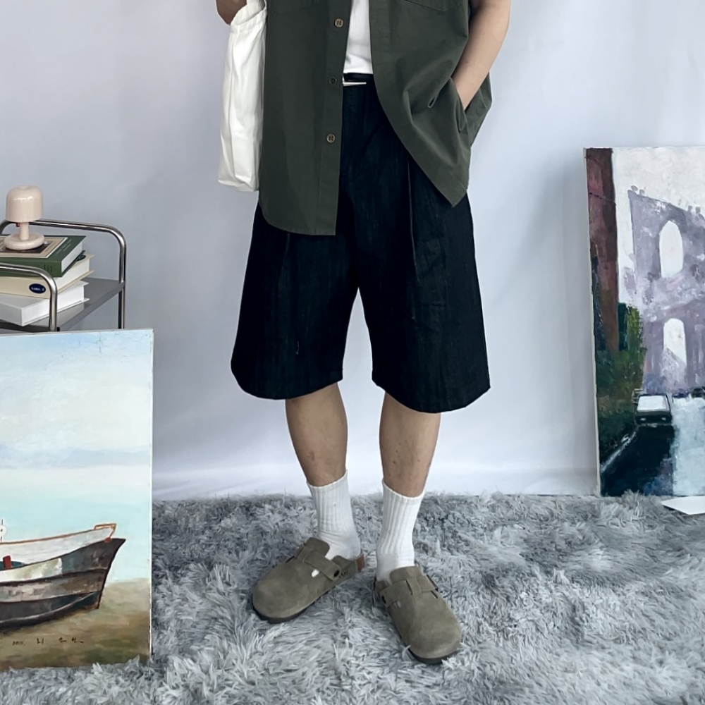 남자 버뮤다 청반바지 생지 데님 팬츠 - 상세 이미지 2