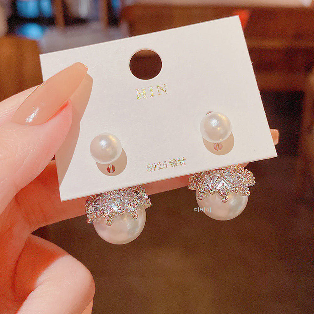S925 더블 진주 볼드한귀걸이 우아한 왕진주 은침 실버 이미지 7