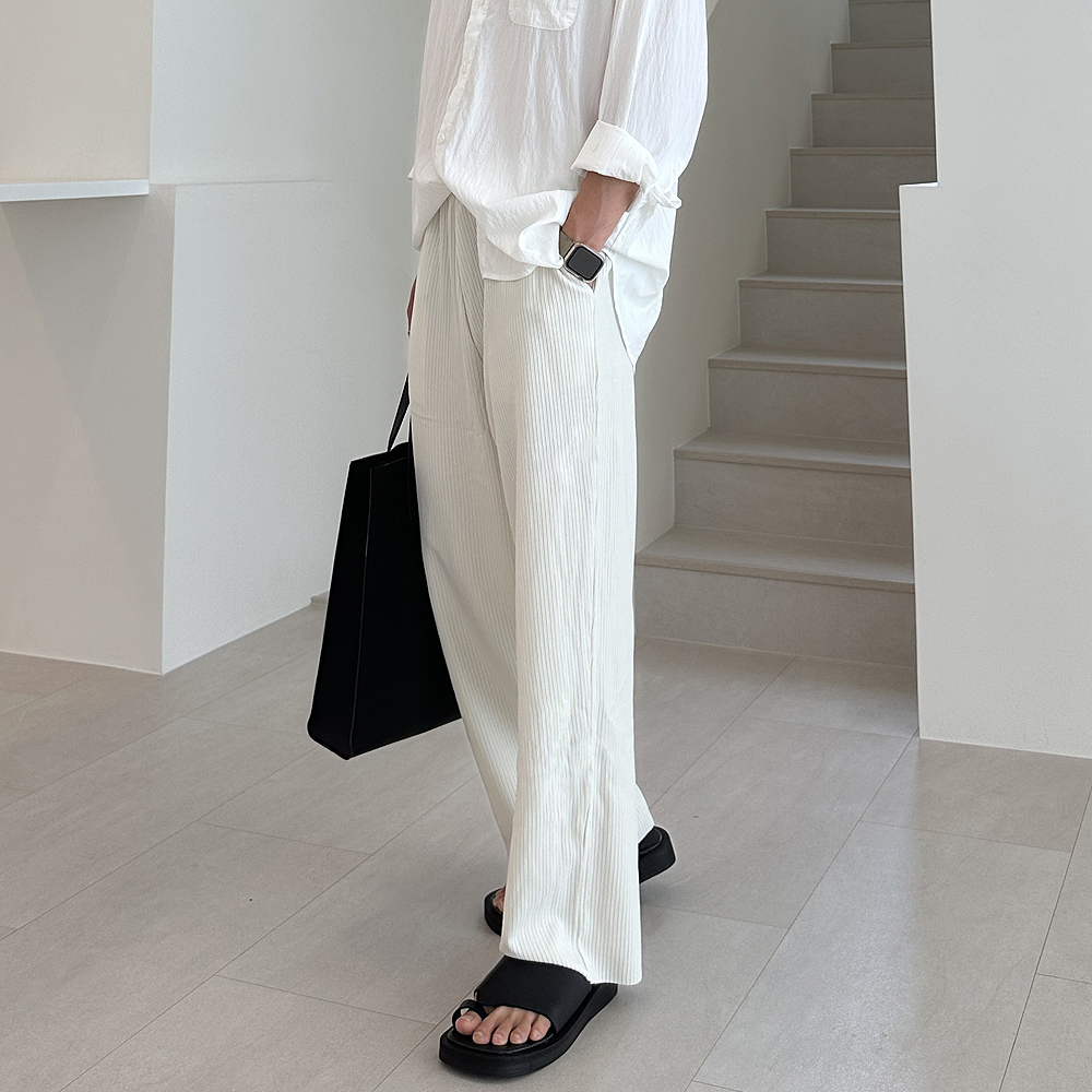 남자 여름바지 쿨 와이드 밴딩 플리츠 팬츠 남자냉장고바지