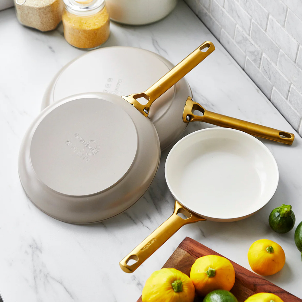 그린팬 파도바 세라믹 논스틱 코팅 인덕션 골드 프라이팬 셀럽 3종세트 20+24+28cm, 토우프브라운