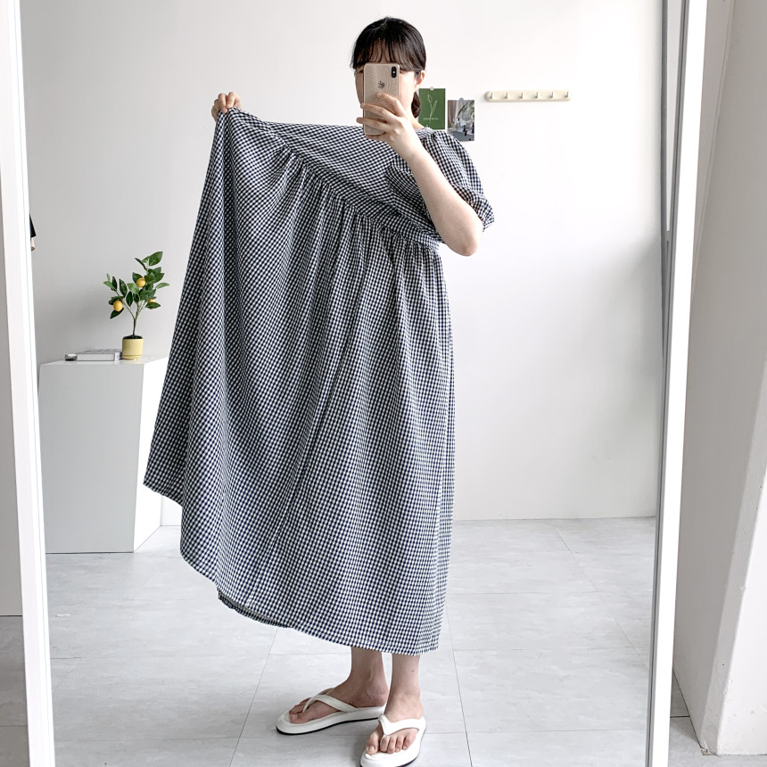 깅엄 체크원피스 퍼프 지지미원피스 링클프리 시어서커원피스