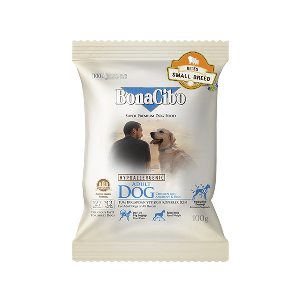 보나시보 스몰바이트 어덜트 독 치킨엔초비&라이스 강아지사료 100g 샘플 - 상품 이미지