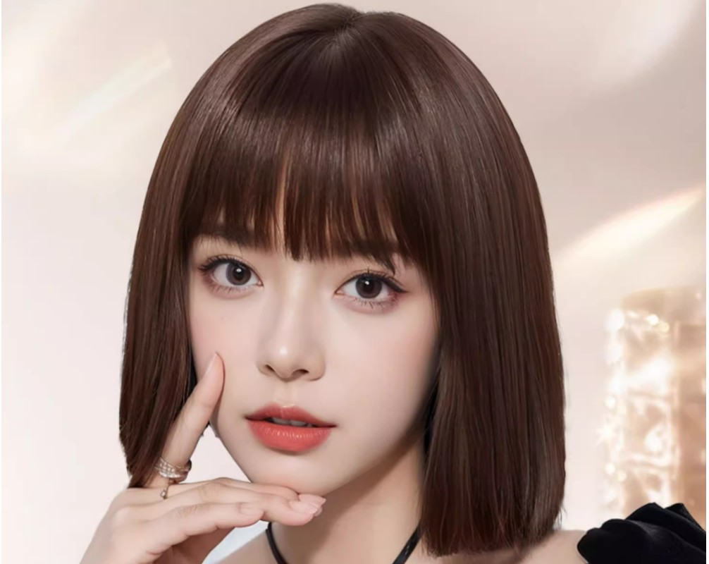 단발 머리 똑단발 가발 진짜 헤어 항암가발 패션 짧은 - 상세 이미지 2