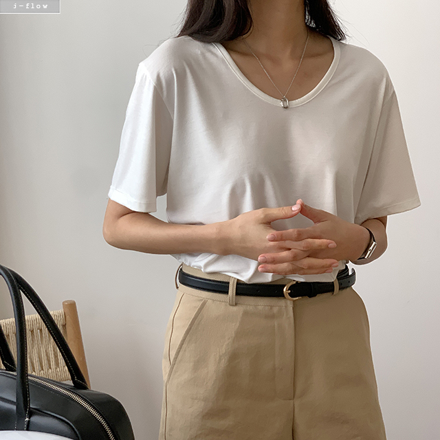프룸 소프트 U넥 베이직 반팔 티셔츠 4col 네츄럴핏 이너 루즈핏 여름 제이플로우 - 상세 이미지 2