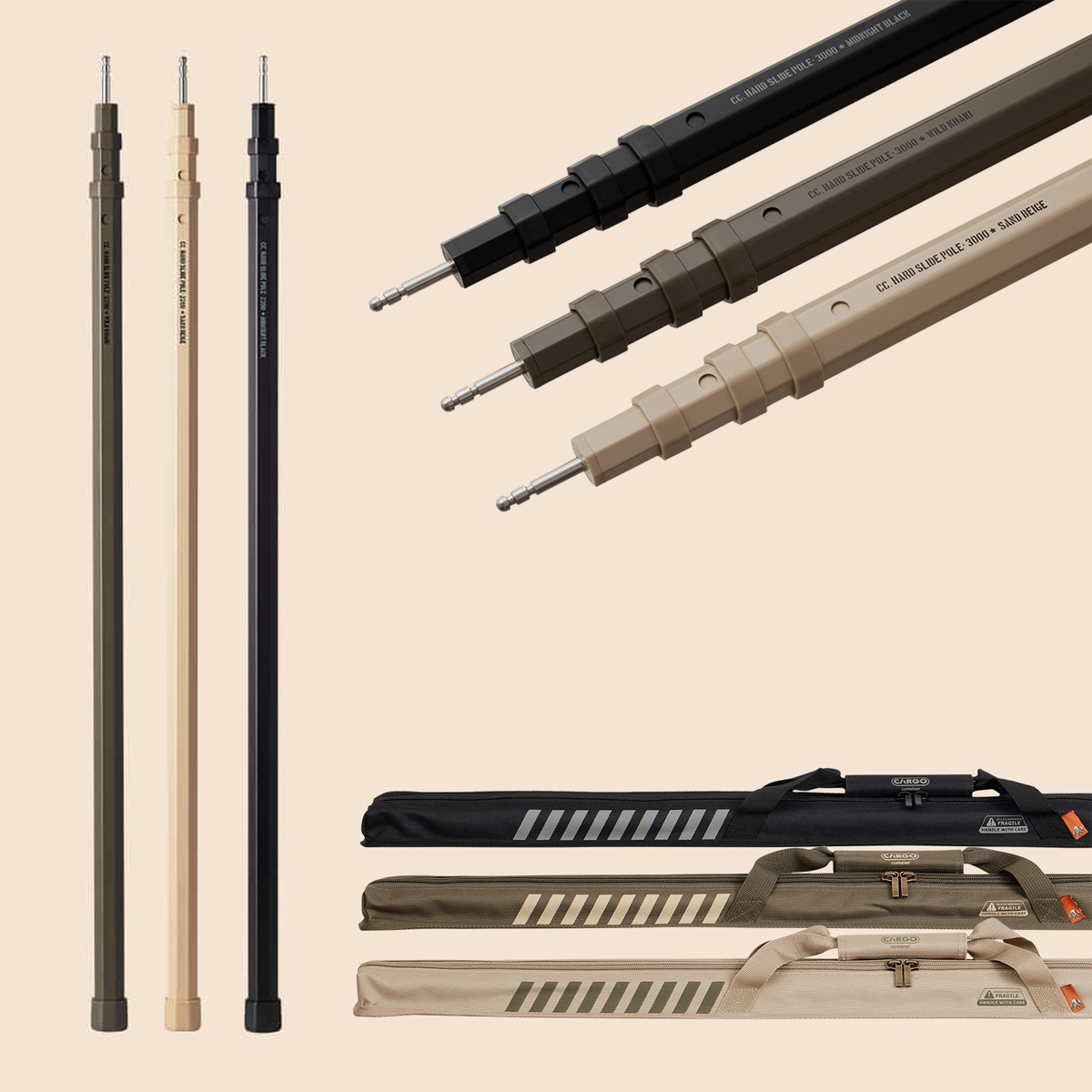 카고컨테이너 하드 슬라이드 메인 폴대 1+1 캠핑 타프 텐트 가변식 1100 - 3000