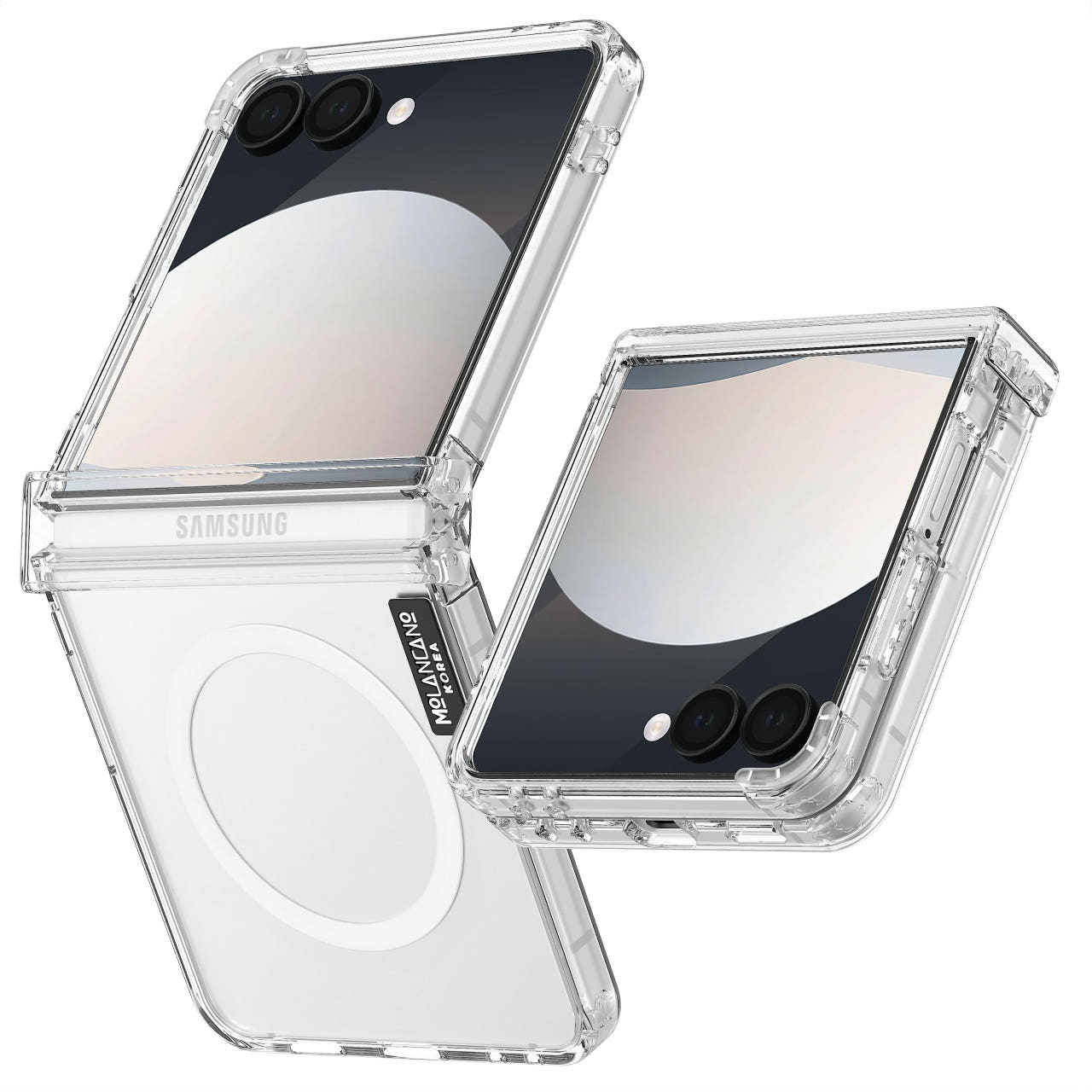 크리스탈 2배자력 맥세이프 방탄 범퍼 젤하드 클리어 케이스 투명, 갤럭시Z 플립7