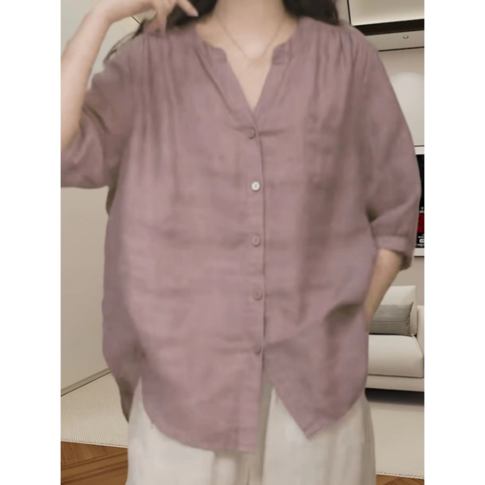 7부소매 얇은 남방셔츠 브이넥 루즈핏 빅사이즈 5XL까지 여름 그레이 블랙 화이트 5컬러 - 상세 이미지 4