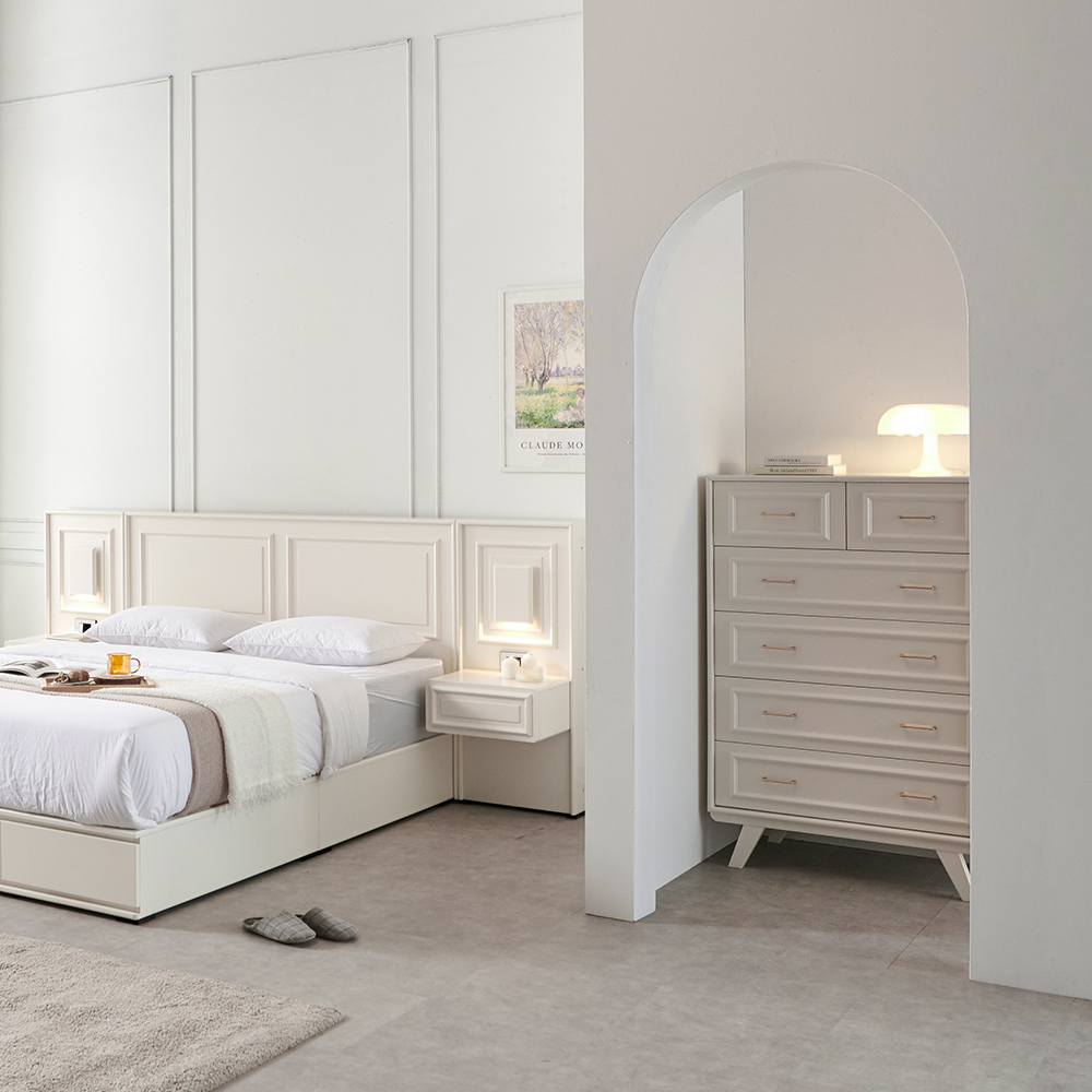 국내생산 웨인스코팅 이브 서랍장 900x485x1310mm, 5단, 밀크아이보리